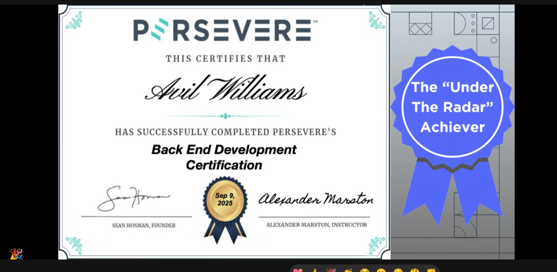 Persevere Back End Development Certification - Avil Williams